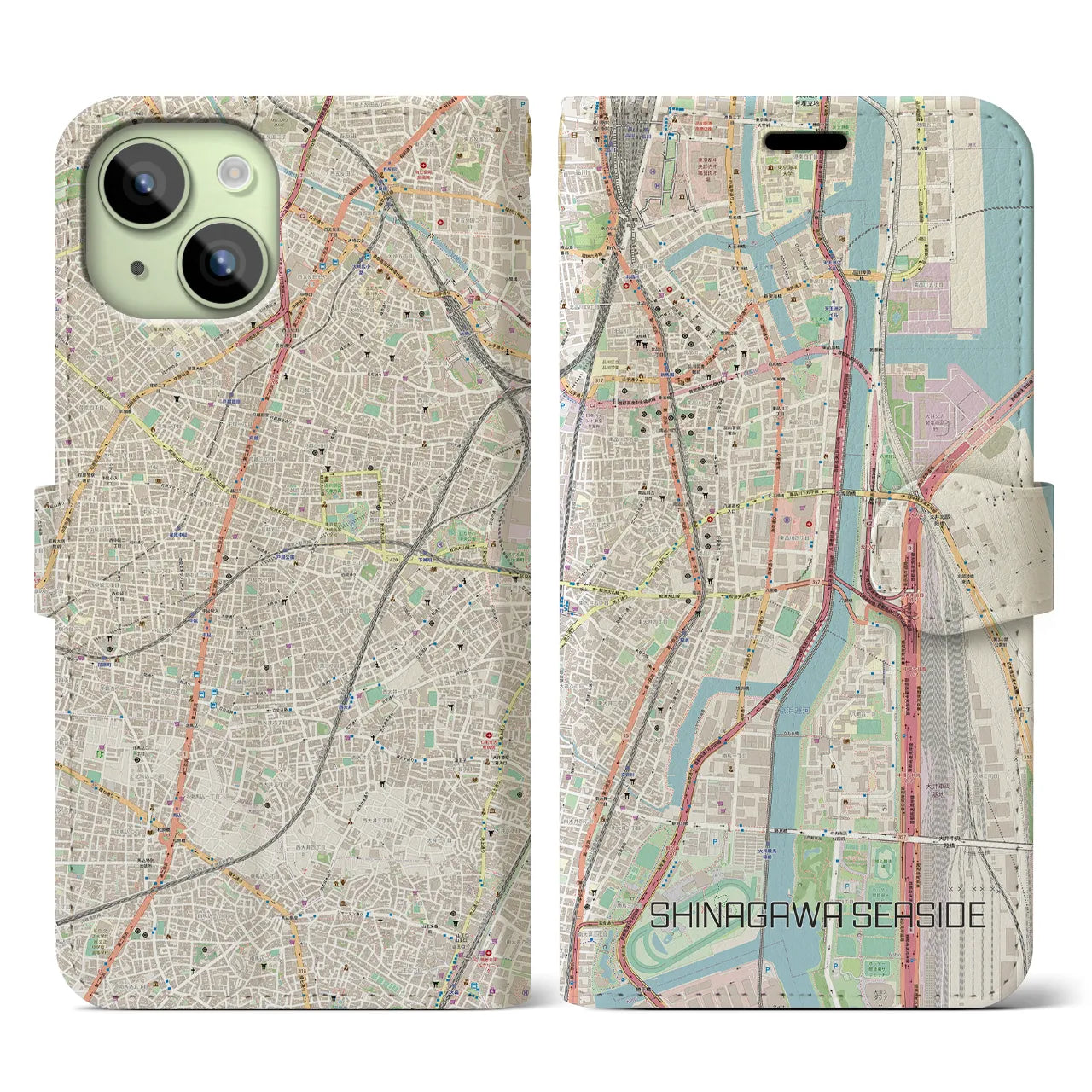 【品川シーサイド(東京都)】地図柄iPhoneケース(手帳タイプ)ナチュラル・iPhone 15 用
