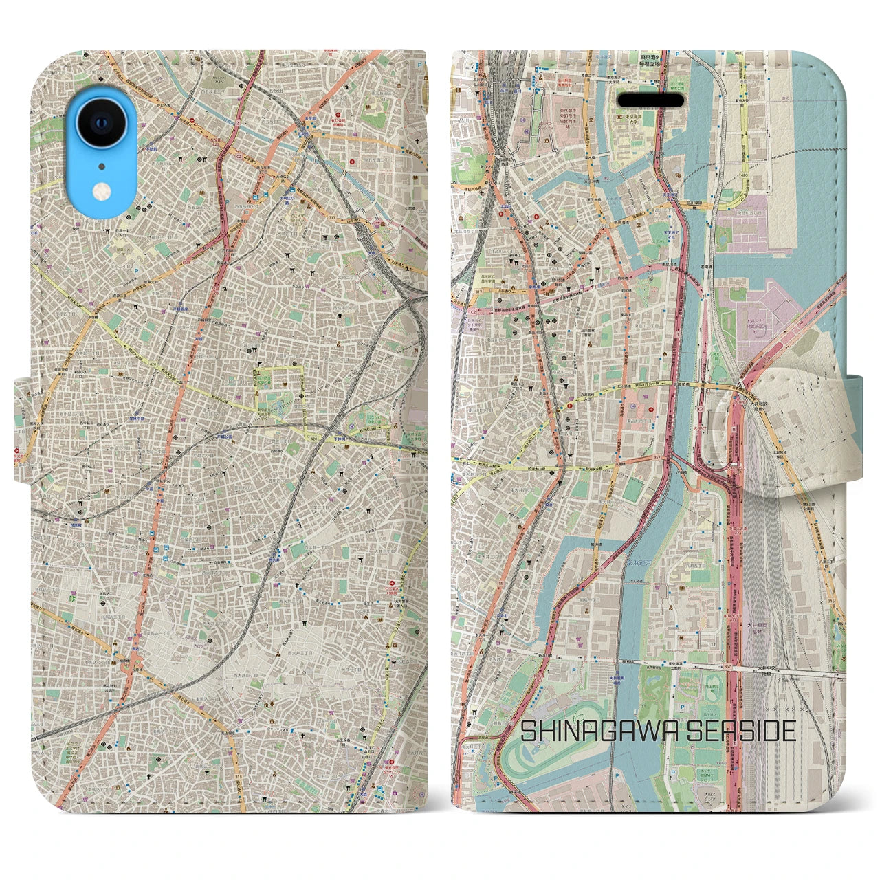 【品川シーサイド(東京都)】地図柄iPhoneケース(手帳タイプ)ナチュラル・iPhone XR 用