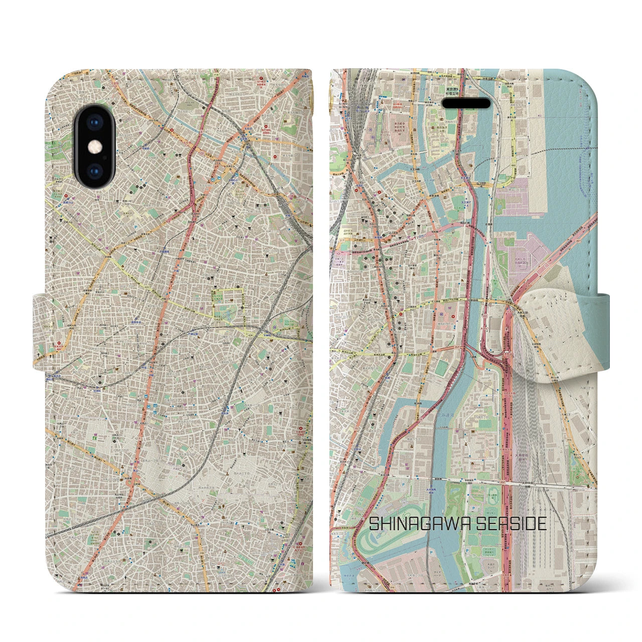 【品川シーサイド(東京都)】地図柄iPhoneケース(手帳タイプ)ナチュラル・iPhone XS / X 用