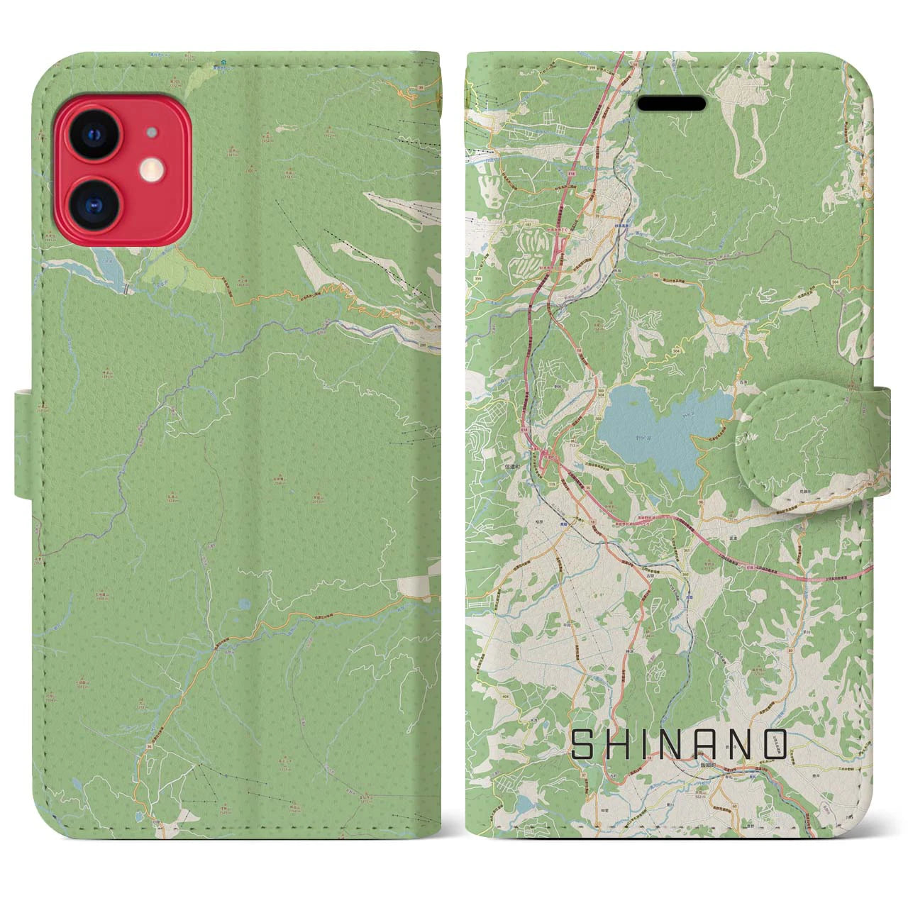 【信濃(長野県)】地図柄iPhoneケース(手帳タイプ)ナチュラル・iPhone 11 用