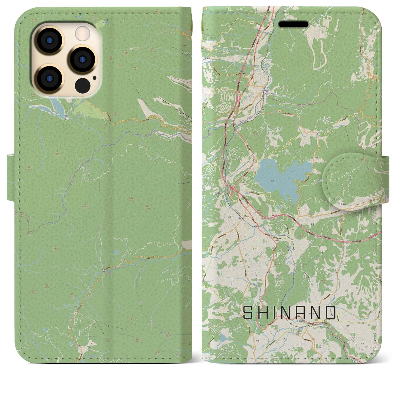 【信濃(長野県)】地図柄iPhoneケース(手帳タイプ)ナチュラル・iPhone 12 Pro Max 用