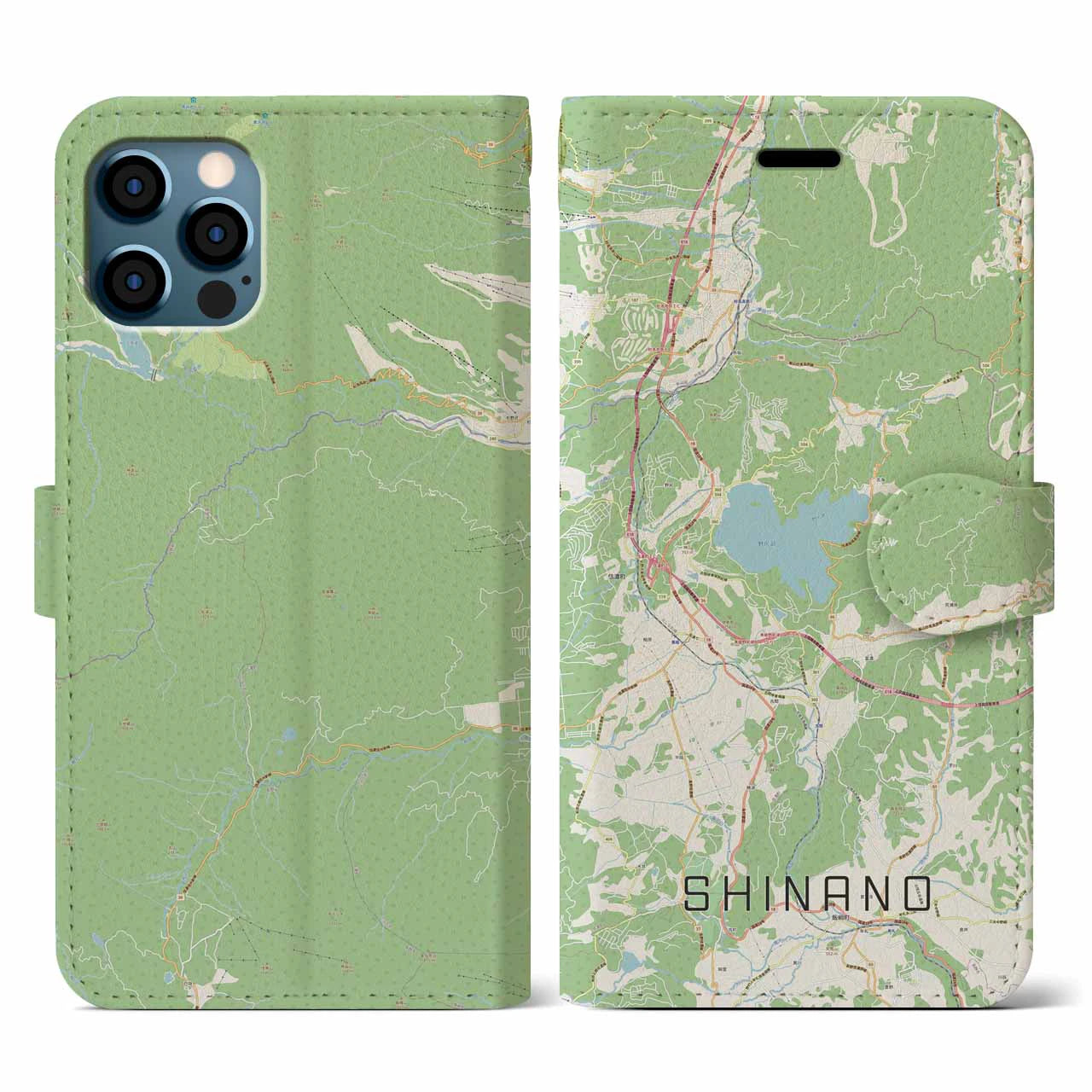 【信濃(長野県)】地図柄iPhoneケース(手帳タイプ)ナチュラル・iPhone 12 / 12 Pro 用