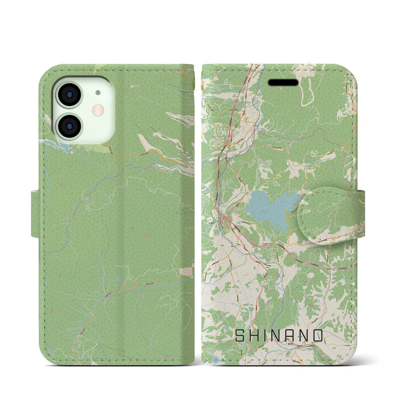 【信濃(長野県)】地図柄iPhoneケース(手帳タイプ)ナチュラル・iPhone 12 mini 用