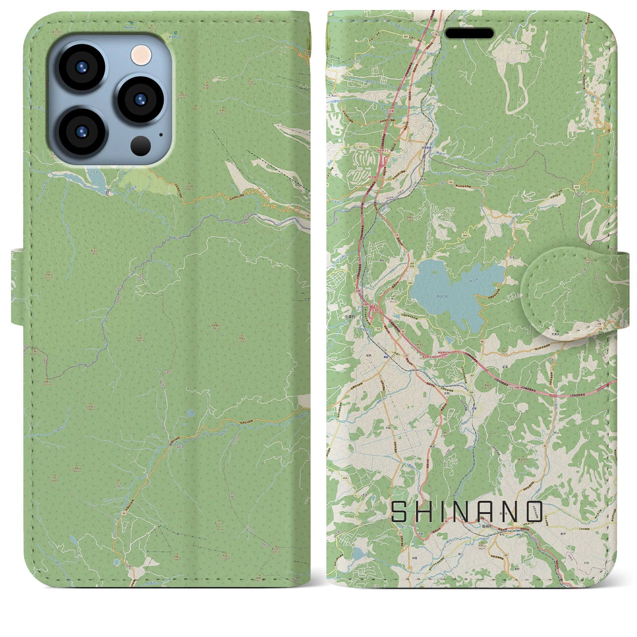 【信濃(長野県)】地図柄iPhoneケース(手帳タイプ)ナチュラル・iPhone 13 Pro Max 用