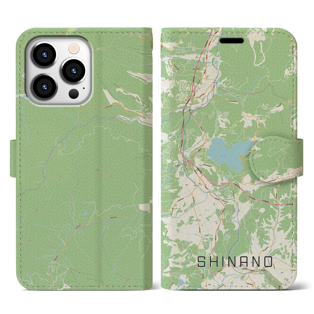 【信濃(長野県)】地図柄iPhoneケース(手帳タイプ)ナチュラル・iPhone 13 Pro 用