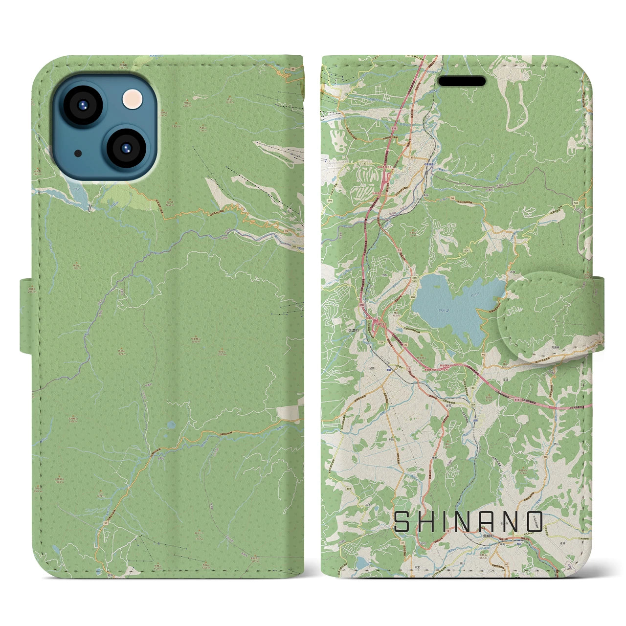 【信濃(長野県)】地図柄iPhoneケース(手帳タイプ)ナチュラル・iPhone 13 用