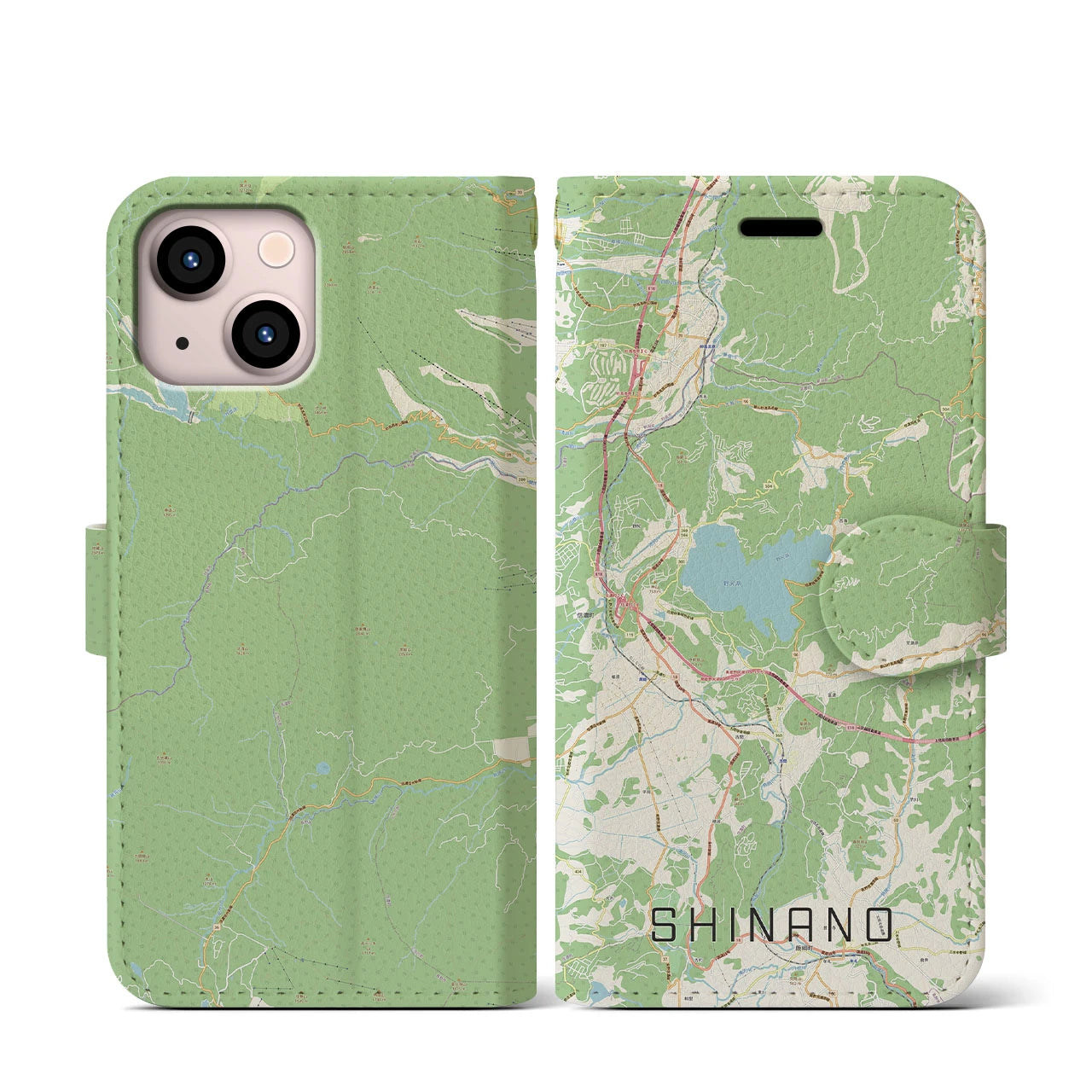 【信濃(長野県)】地図柄iPhoneケース(手帳タイプ)ナチュラル・iPhone 13 mini 用