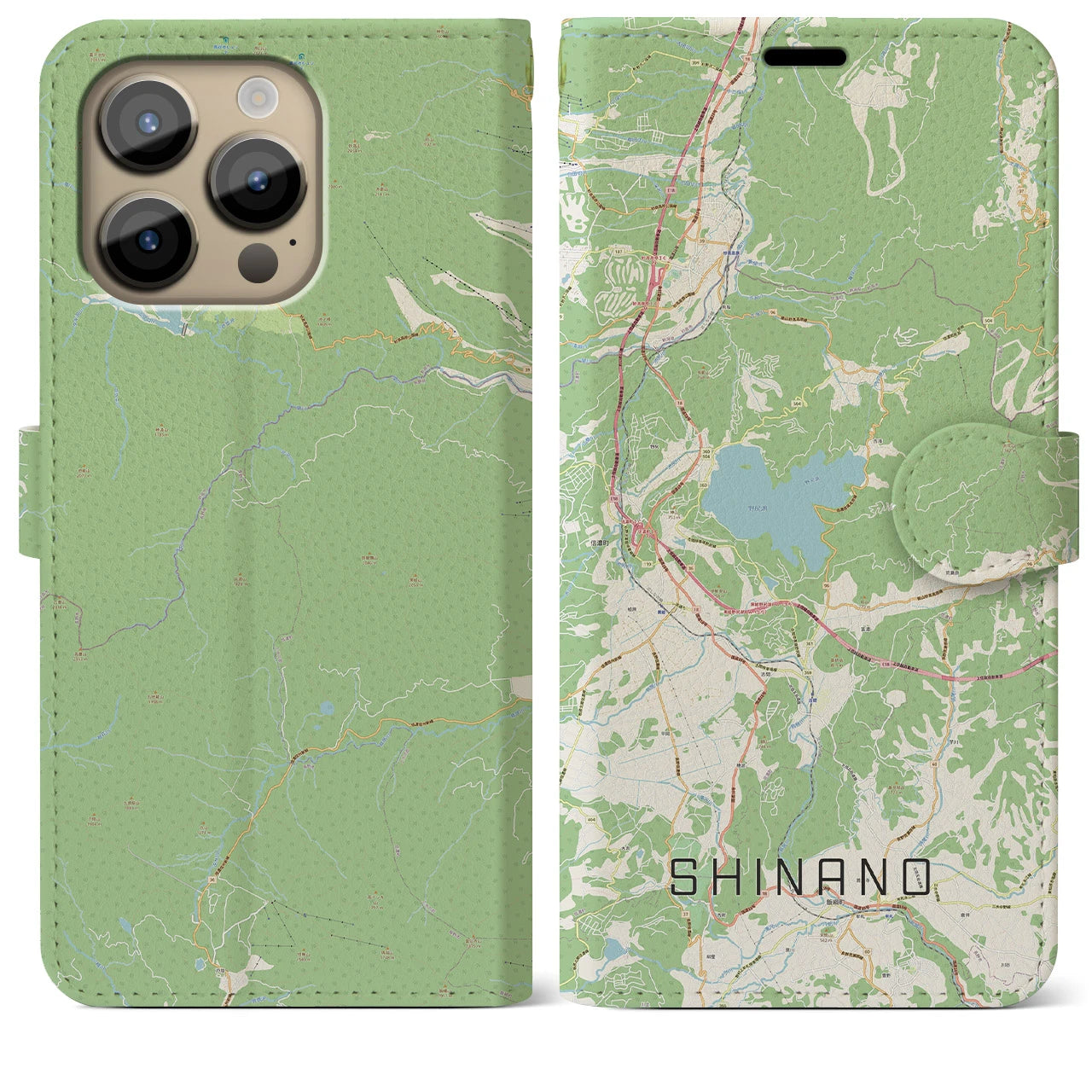 【信濃(長野県)】地図柄iPhoneケース(手帳タイプ)ナチュラル・iPhone 14 Pro Max 用