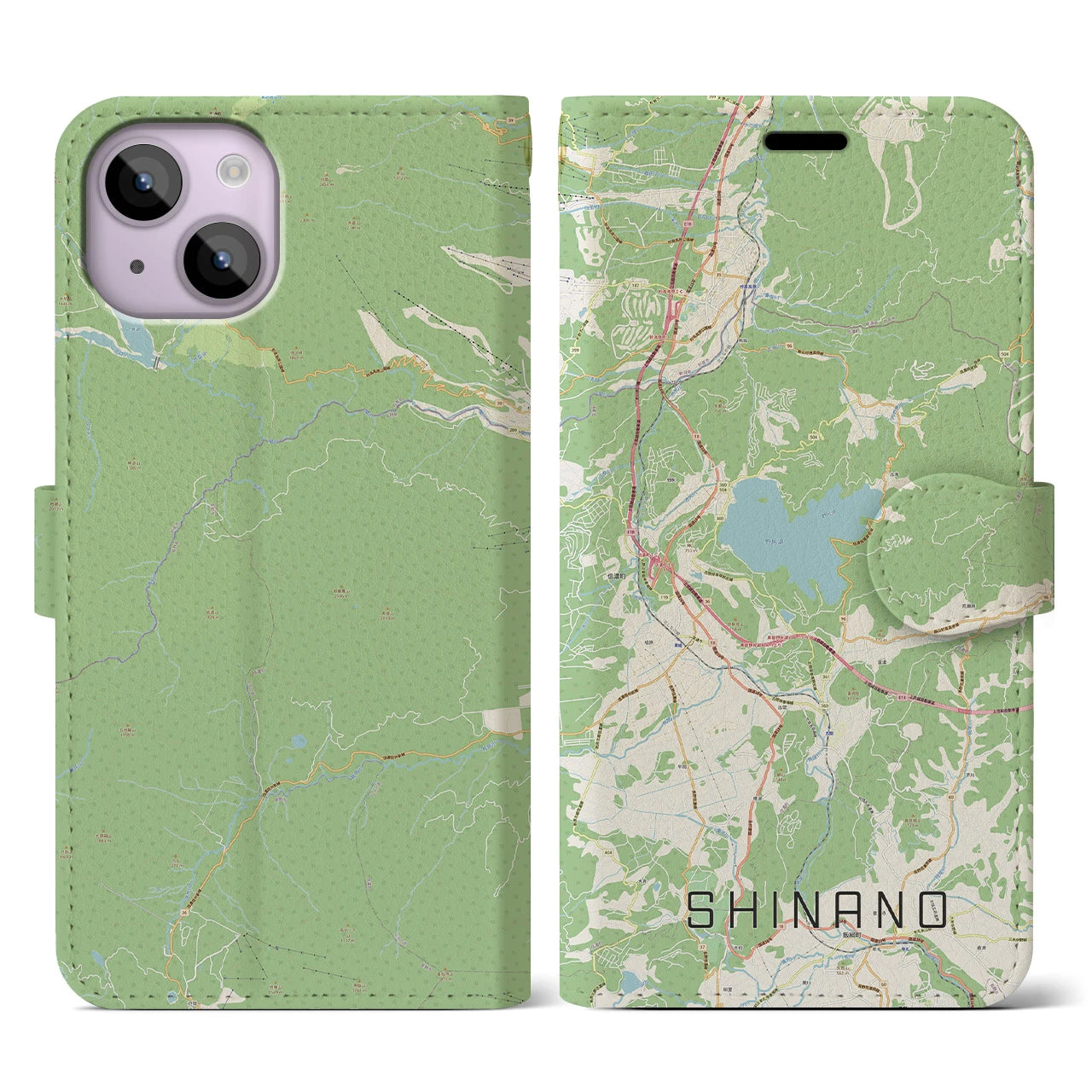 【信濃(長野県)】地図柄iPhoneケース(手帳タイプ)ナチュラル・iPhone 14 用