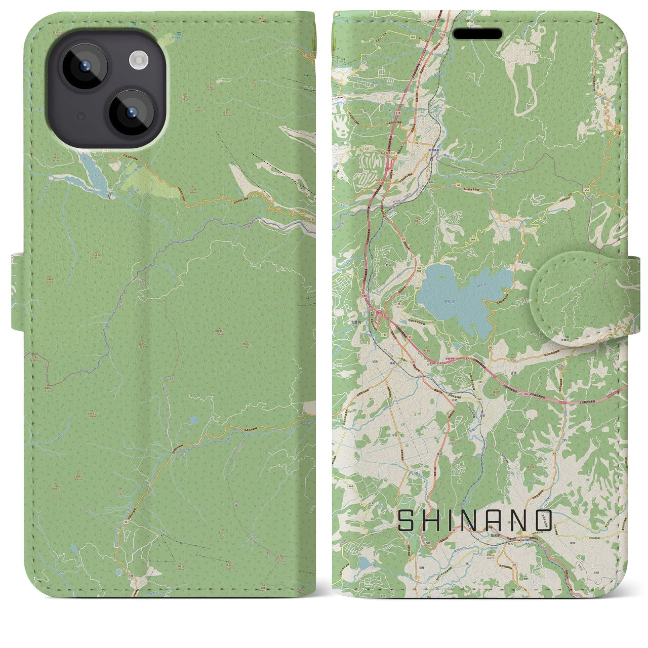 【信濃(長野県)】地図柄iPhoneケース(手帳タイプ)ナチュラル・iPhone 14 Plus 用