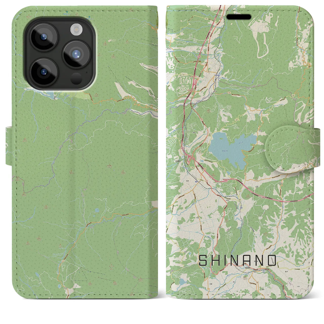 【信濃(長野県)】地図柄iPhoneケース(手帳タイプ)ナチュラル・iPhone 15 Pro Max 用