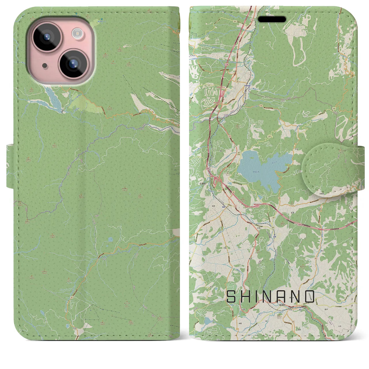 【信濃(長野県)】地図柄iPhoneケース(手帳タイプ)ナチュラル・iPhone 15 Plus 用