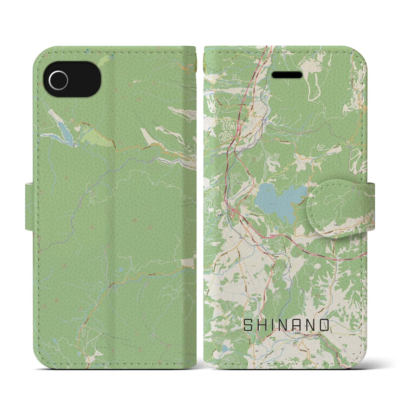 【信濃(長野県)】地図柄iPhoneケース(手帳タイプ)ナチュラル・iPhone SE(第3 / 第2世代) / 8 / 7 / 6s / 6 用