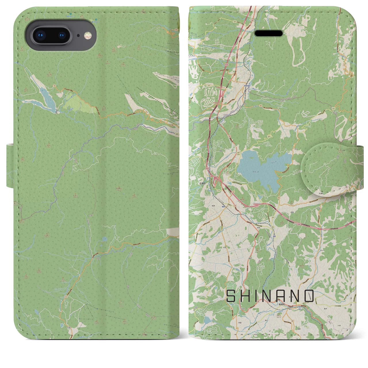 【信濃(長野県)】地図柄iPhoneケース(手帳タイプ)ナチュラル・iPhone 8Plus /7Plus / 6sPlus / 6Plus 用