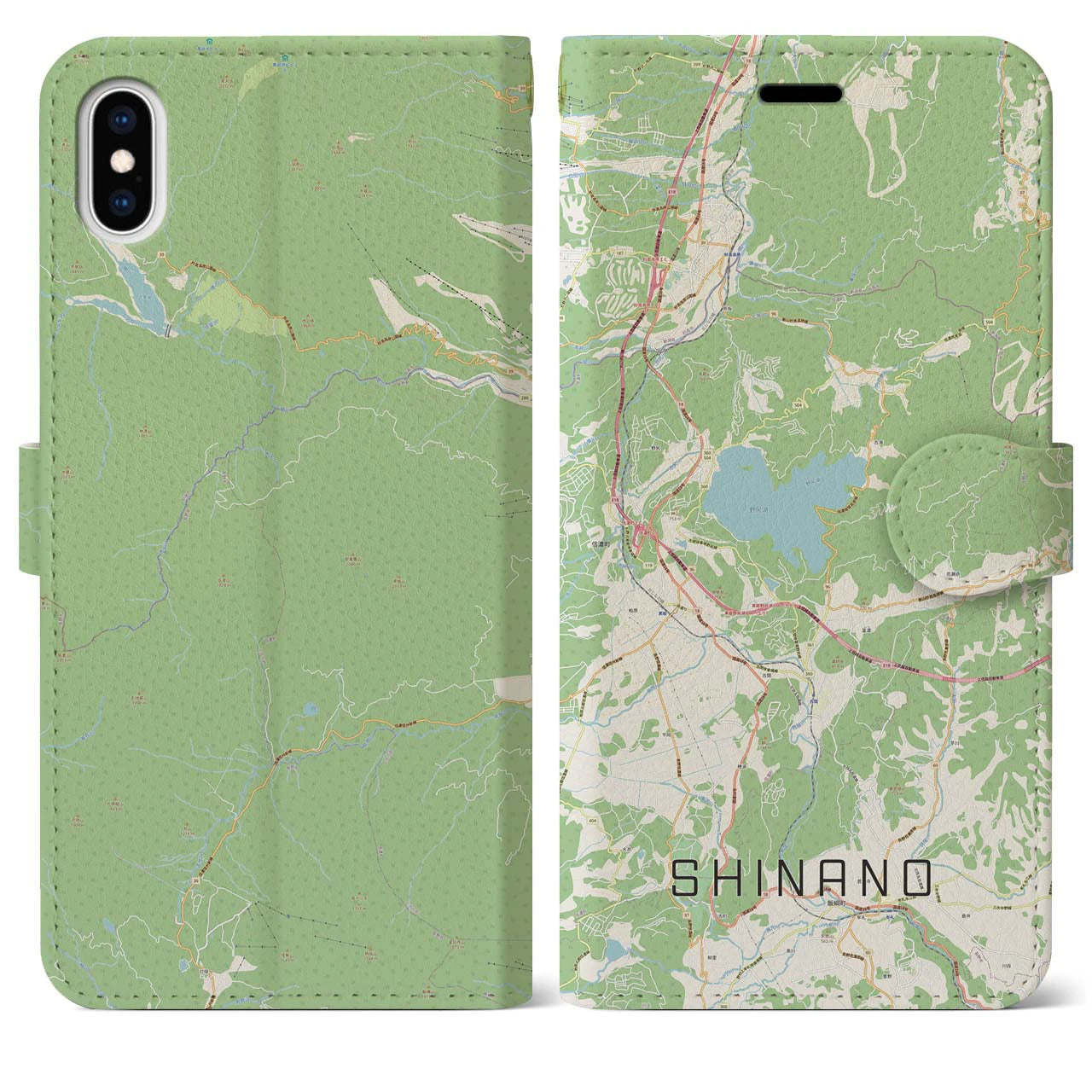 【信濃(長野県)】地図柄iPhoneケース(手帳タイプ)ナチュラル・iPhone XS Max 用