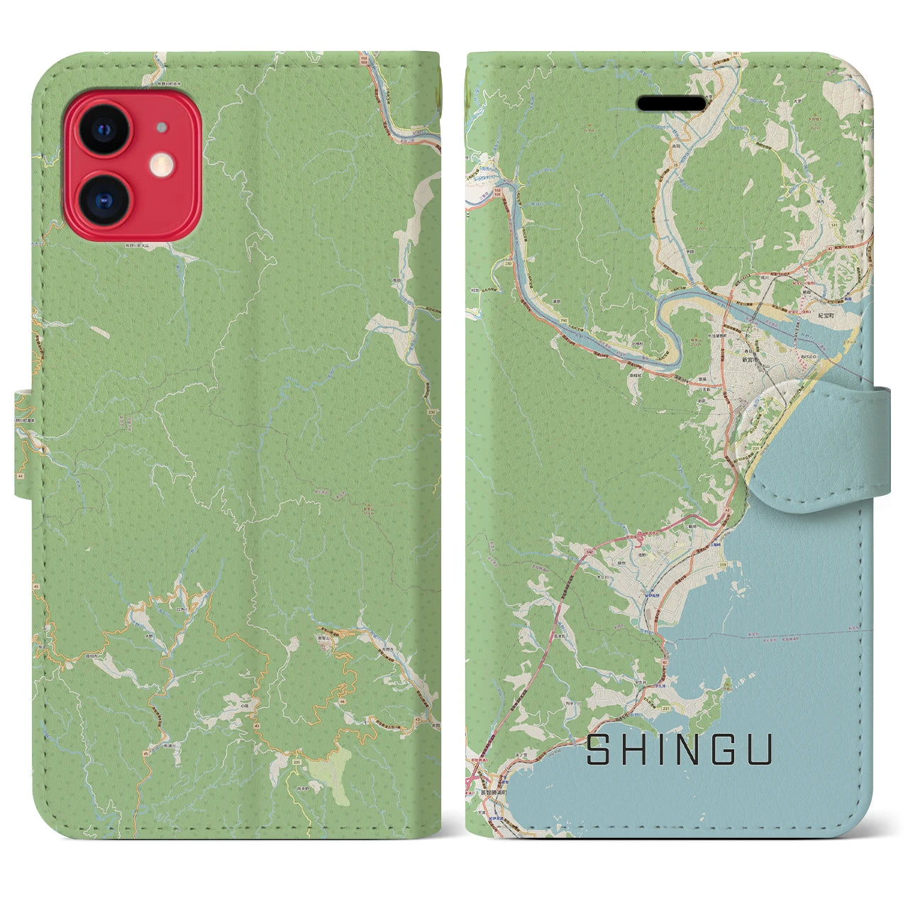 【新宮(和歌山県)】地図柄iPhoneケース(手帳タイプ)ナチュラル・iPhone 11 用