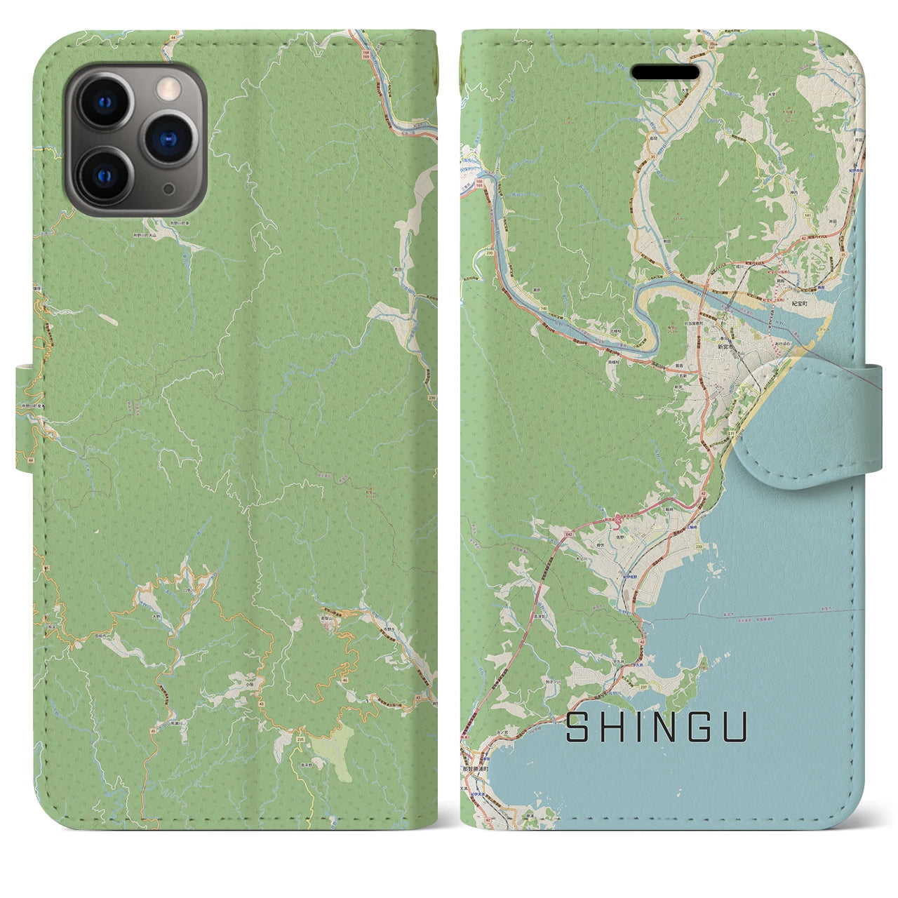 【新宮(和歌山県)】地図柄iPhoneケース(手帳タイプ)ナチュラル・iPhone 11 Pro Max 用