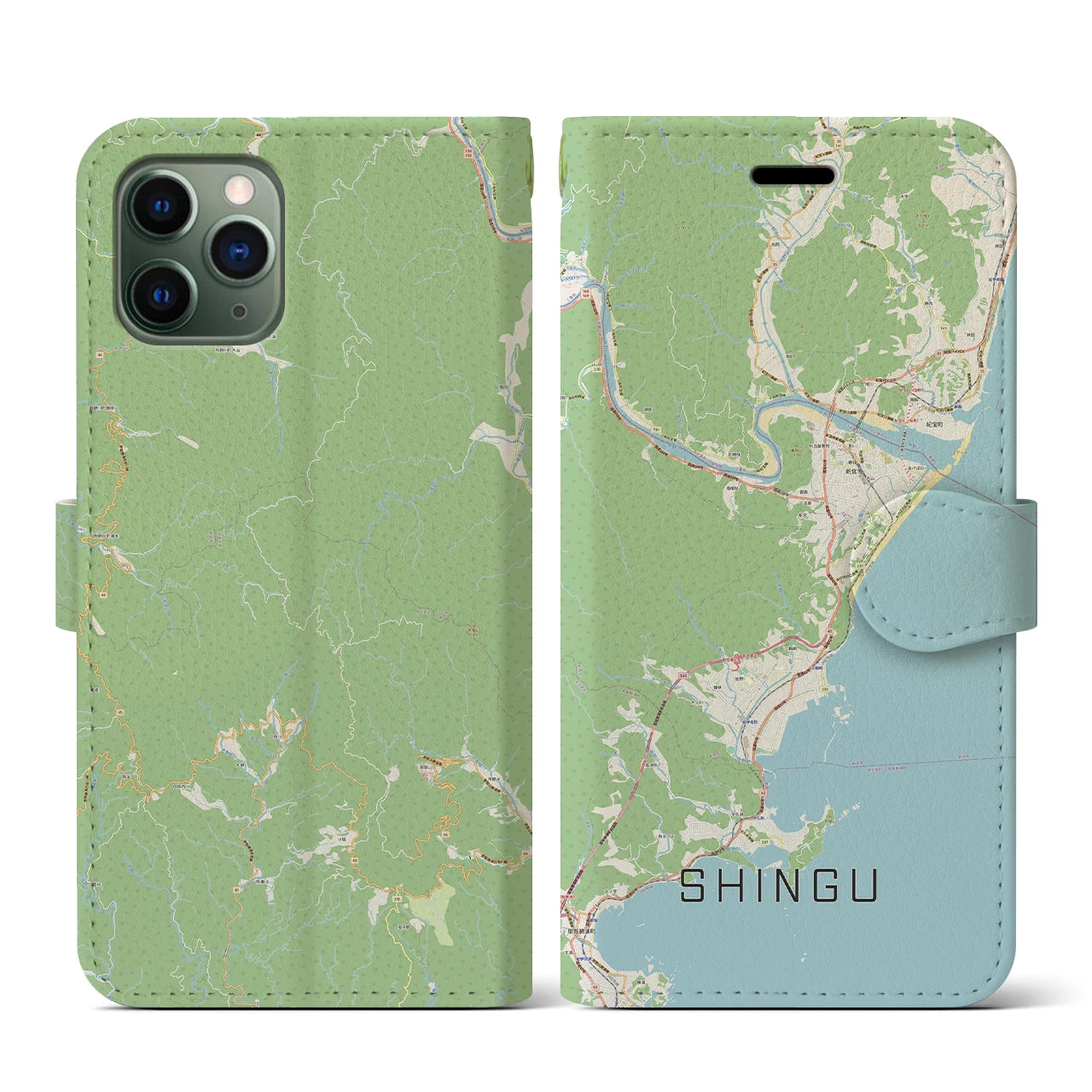 【新宮(和歌山県)】地図柄iPhoneケース(手帳タイプ)ナチュラル・iPhone 11 Pro 用