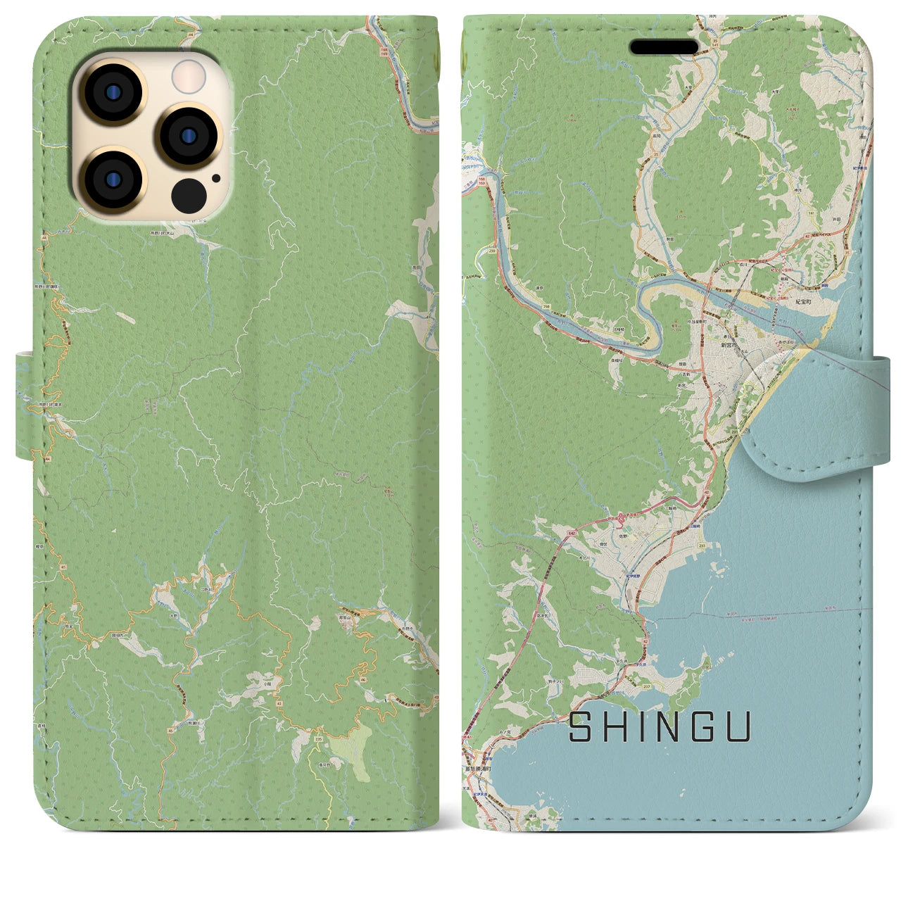 【新宮(和歌山県)】地図柄iPhoneケース(手帳タイプ)ナチュラル・iPhone 12 Pro Max 用