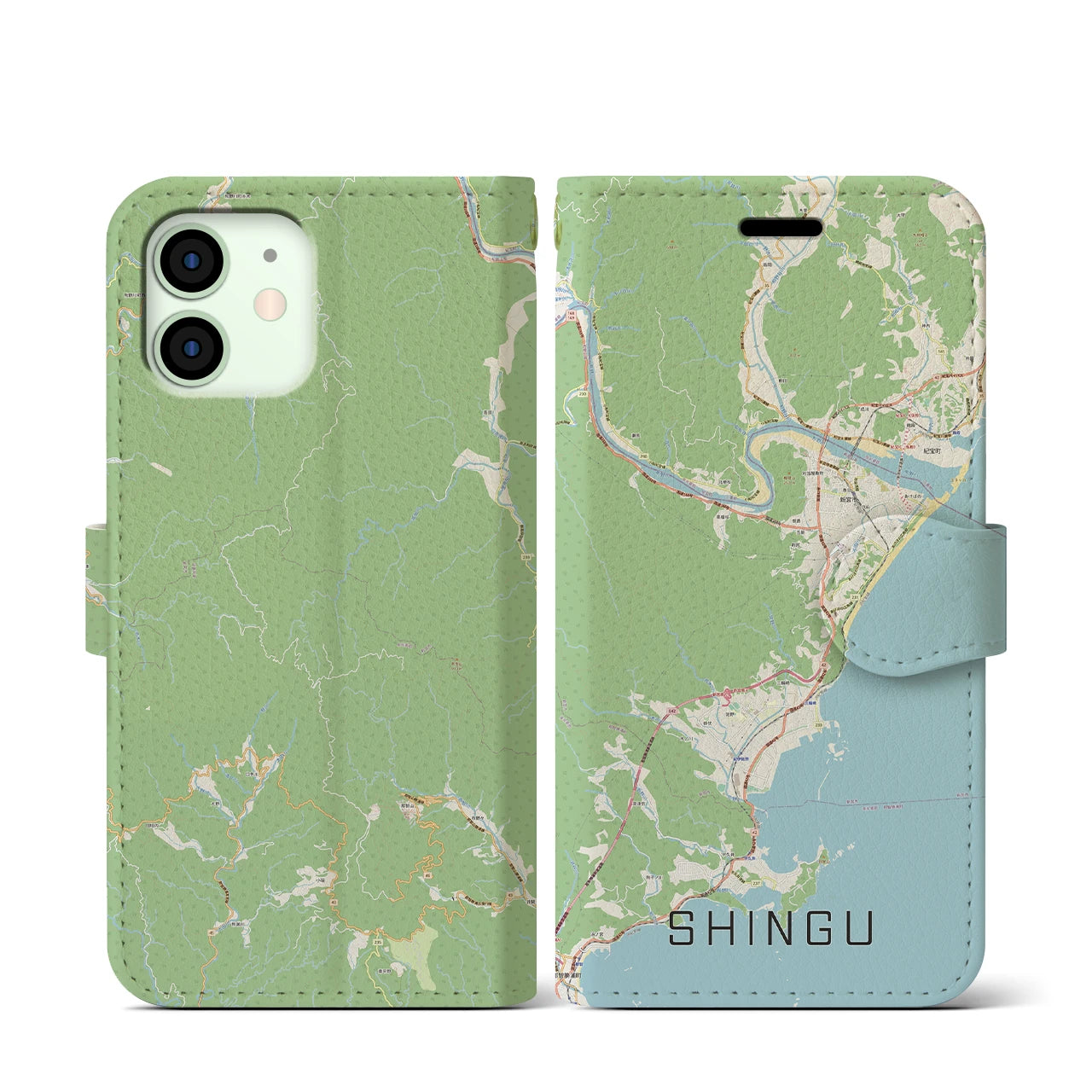 【新宮(和歌山県)】地図柄iPhoneケース(手帳タイプ)ナチュラル・iPhone 12 mini 用