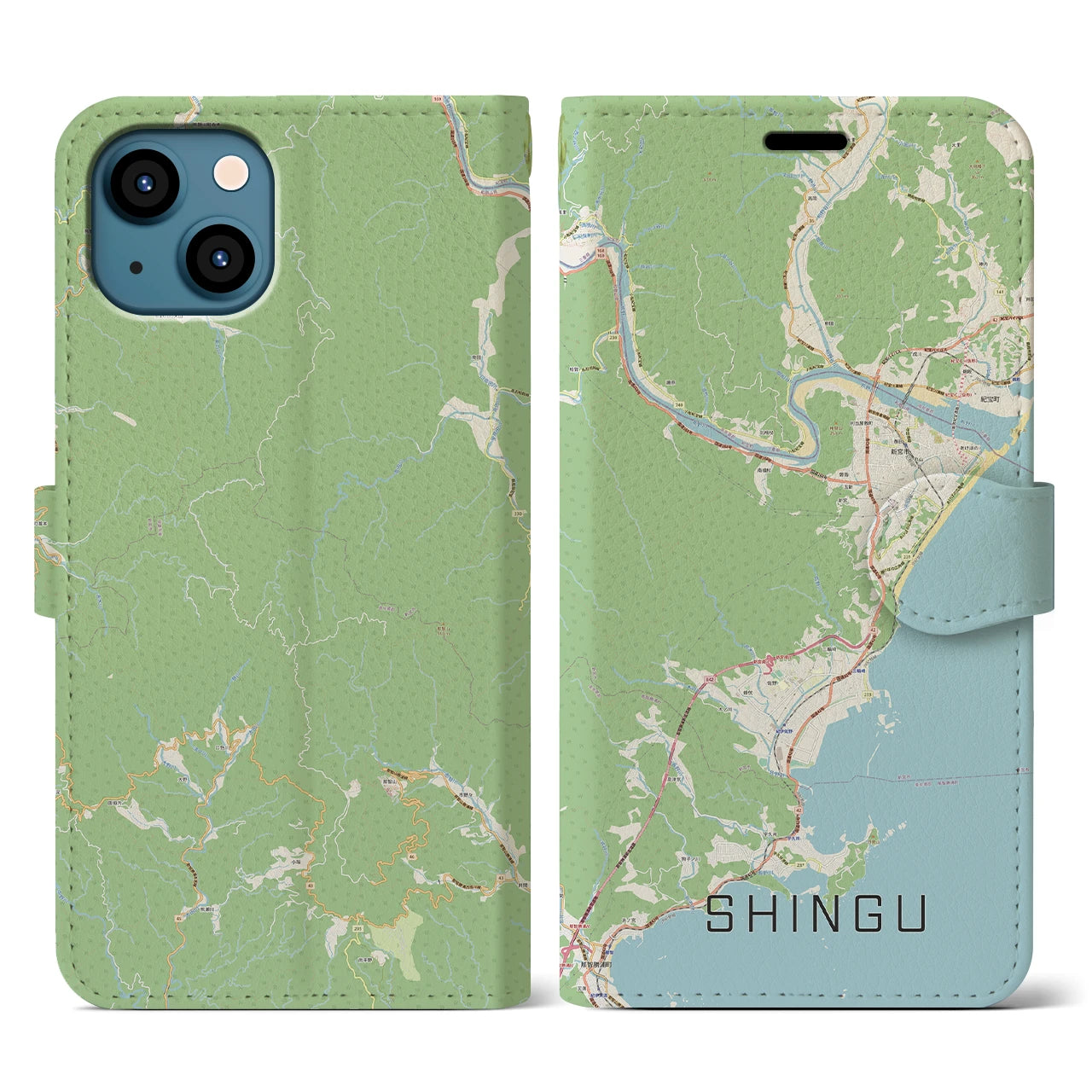 【新宮(和歌山県)】地図柄iPhoneケース(手帳タイプ)ナチュラル・iPhone 13 用