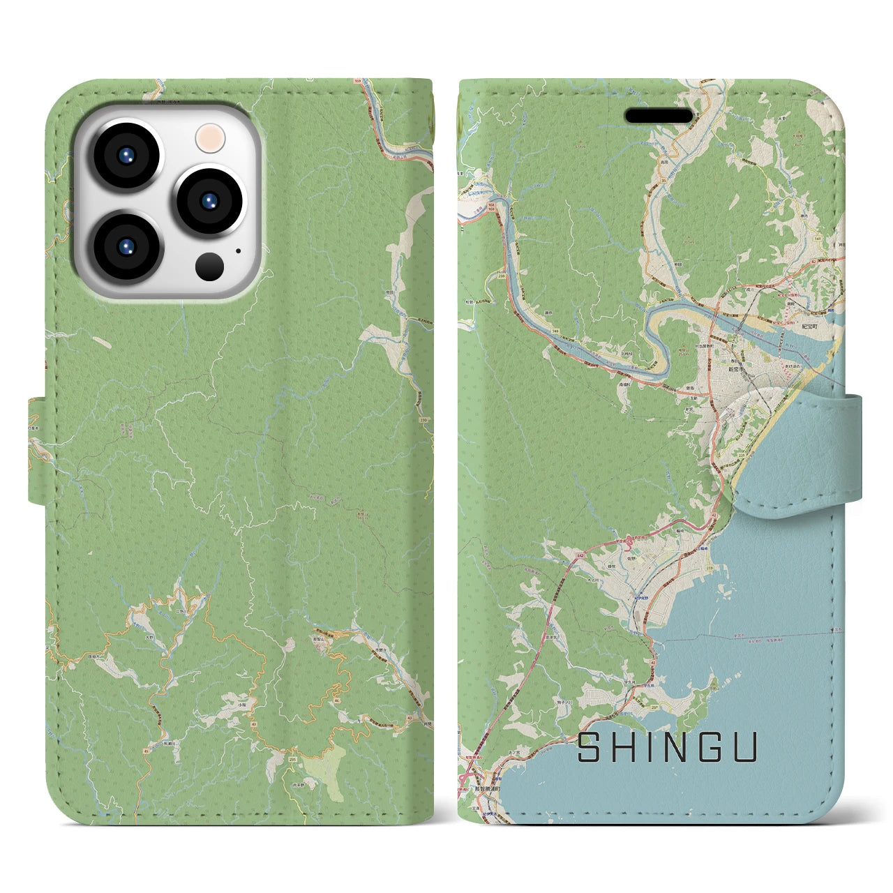 【新宮(和歌山県)】地図柄iPhoneケース(手帳タイプ)ナチュラル・iPhone 13 Pro 用