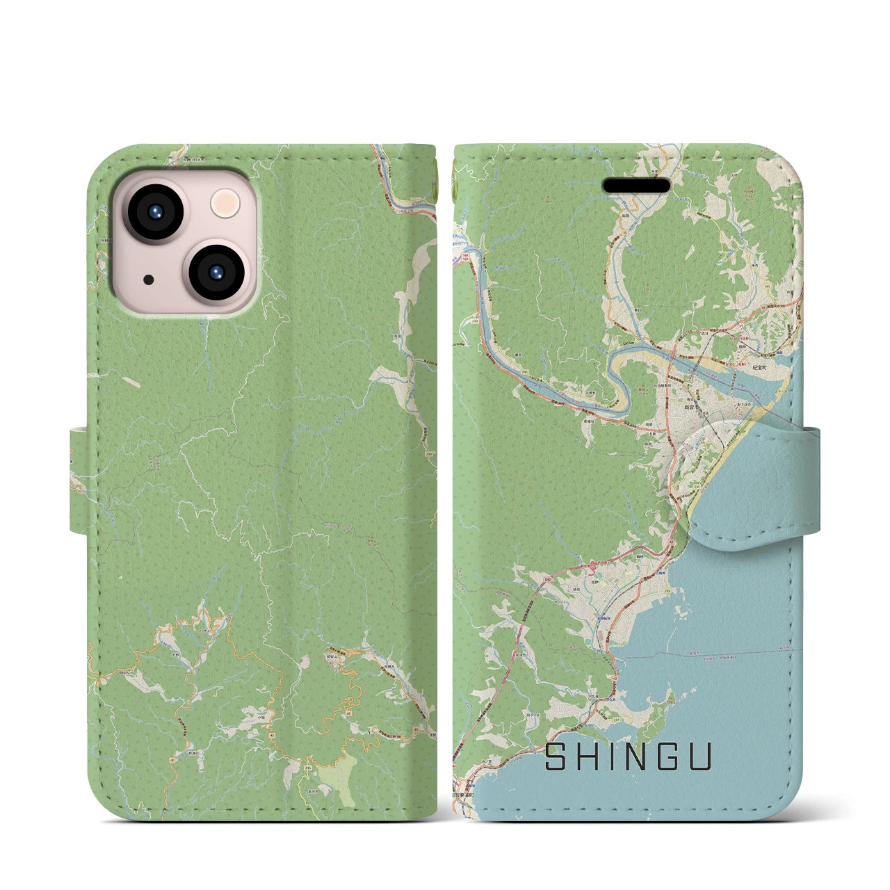 【新宮(和歌山県)】地図柄iPhoneケース(手帳タイプ)ナチュラル・iPhone 13 mini 用