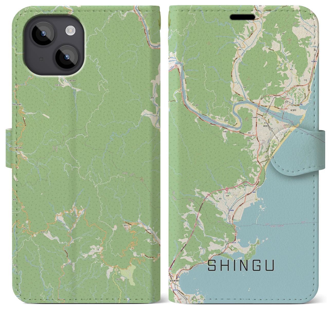 【新宮(和歌山県)】地図柄iPhoneケース(手帳タイプ)ナチュラル・iPhone 14 Plus 用