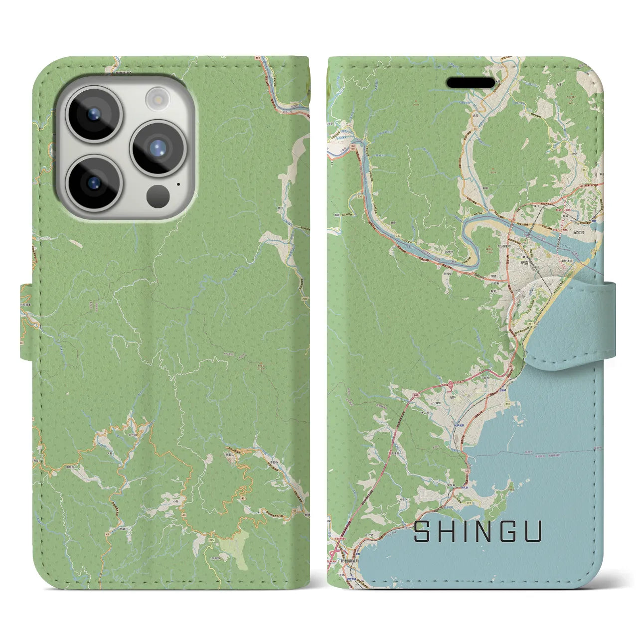 【新宮(和歌山県)】地図柄iPhoneケース(手帳タイプ)ナチュラル・iPhone 15 Pro 用