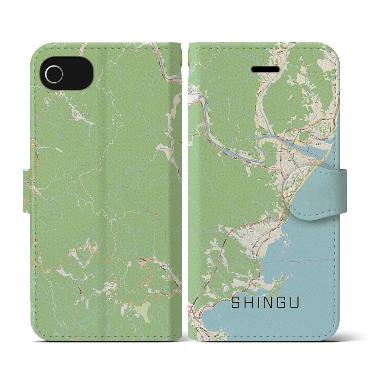 【新宮(和歌山県)】地図柄iPhoneケース(手帳タイプ)ナチュラル・iPhone SE(第3 / 第2世代) / 8 / 7 / 6s / 6 用