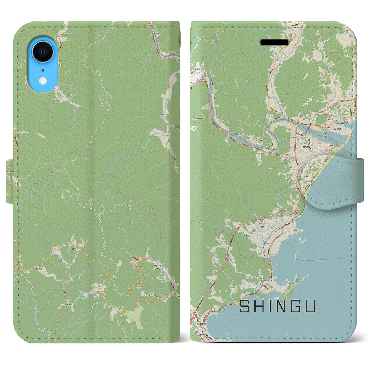 【新宮(和歌山県)】地図柄iPhoneケース(手帳タイプ)ナチュラル・iPhone XR 用