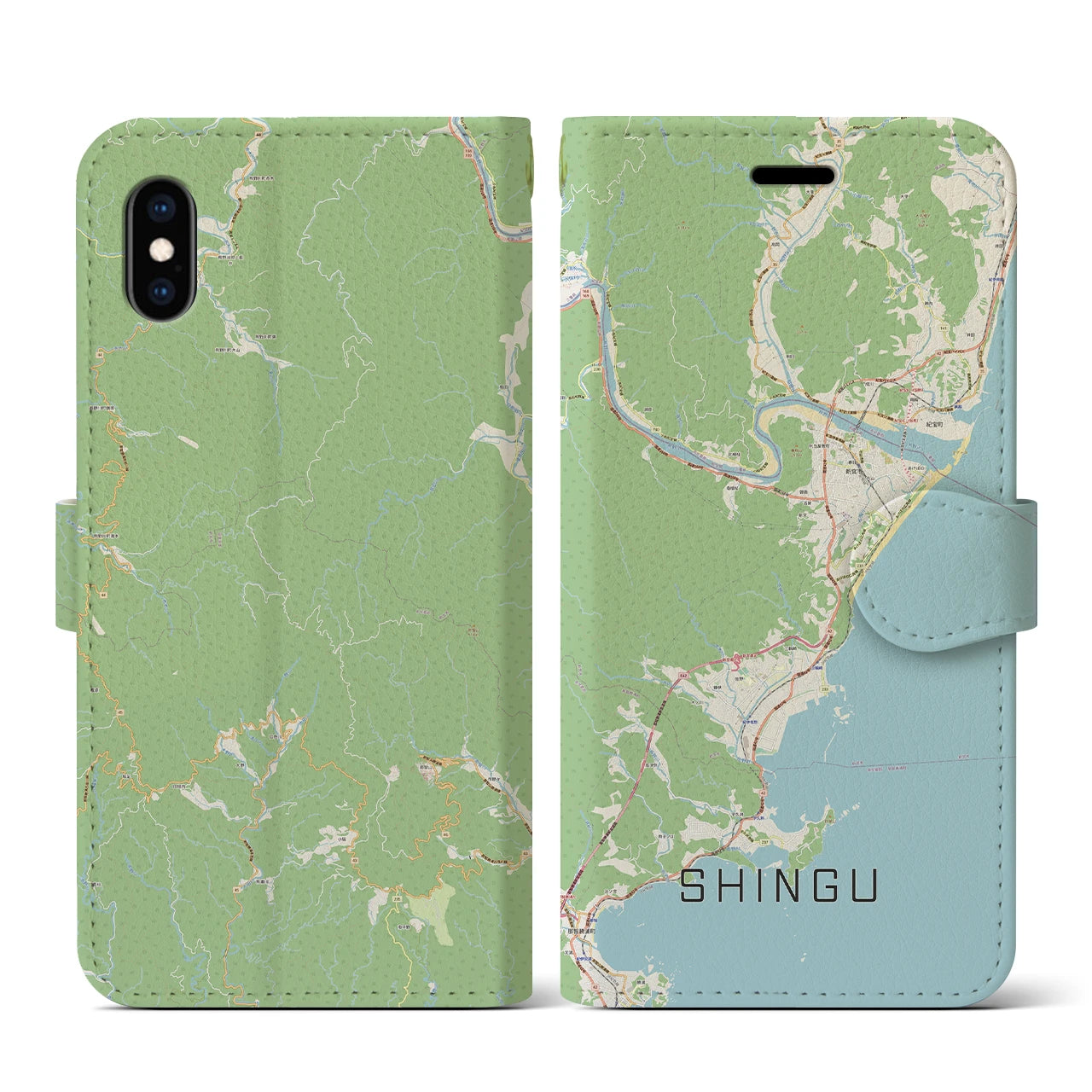 【新宮(和歌山県)】地図柄iPhoneケース(手帳タイプ)ナチュラル・iPhone XS / X 用