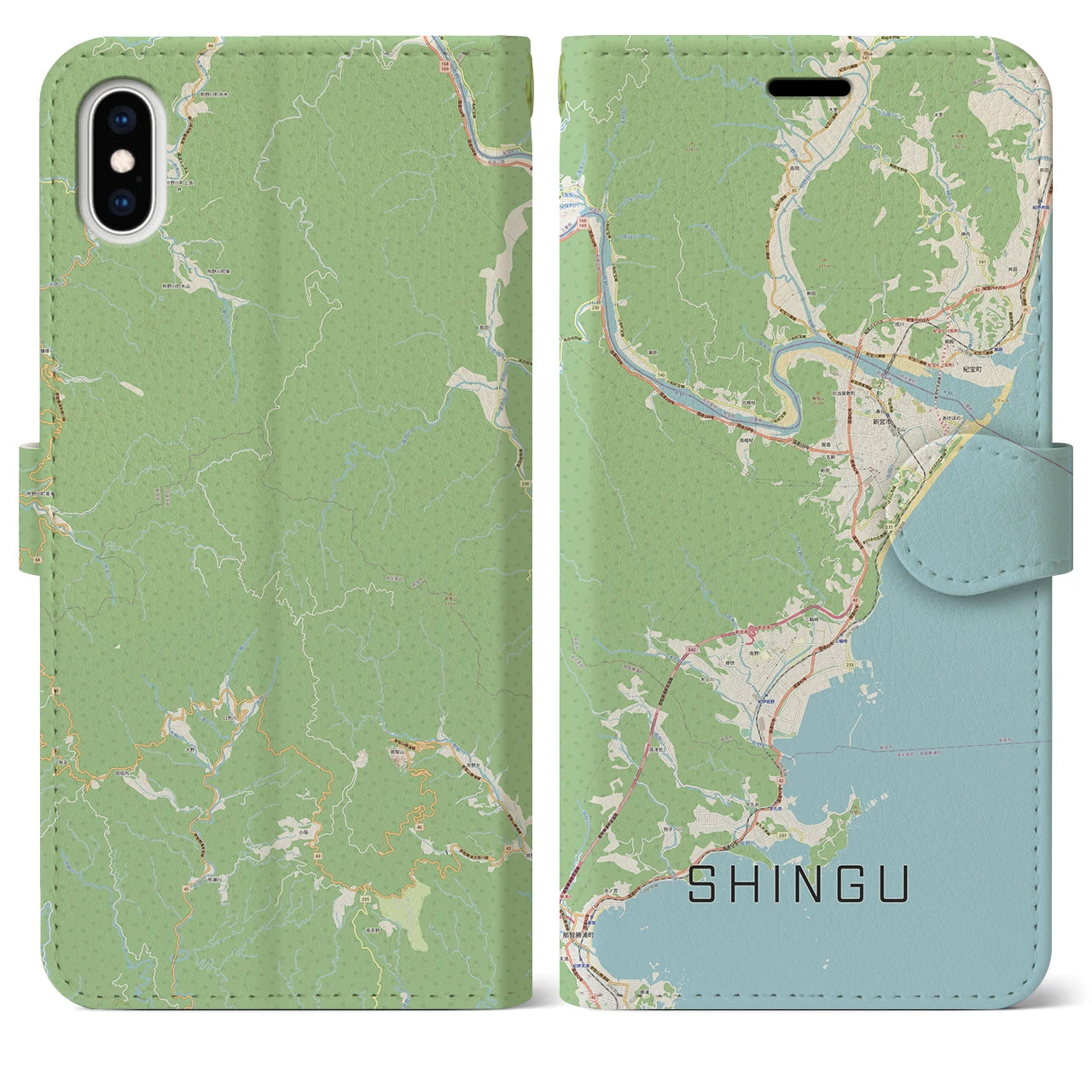 【新宮(和歌山県)】地図柄iPhoneケース(手帳タイプ)ナチュラル・iPhone XS Max 用