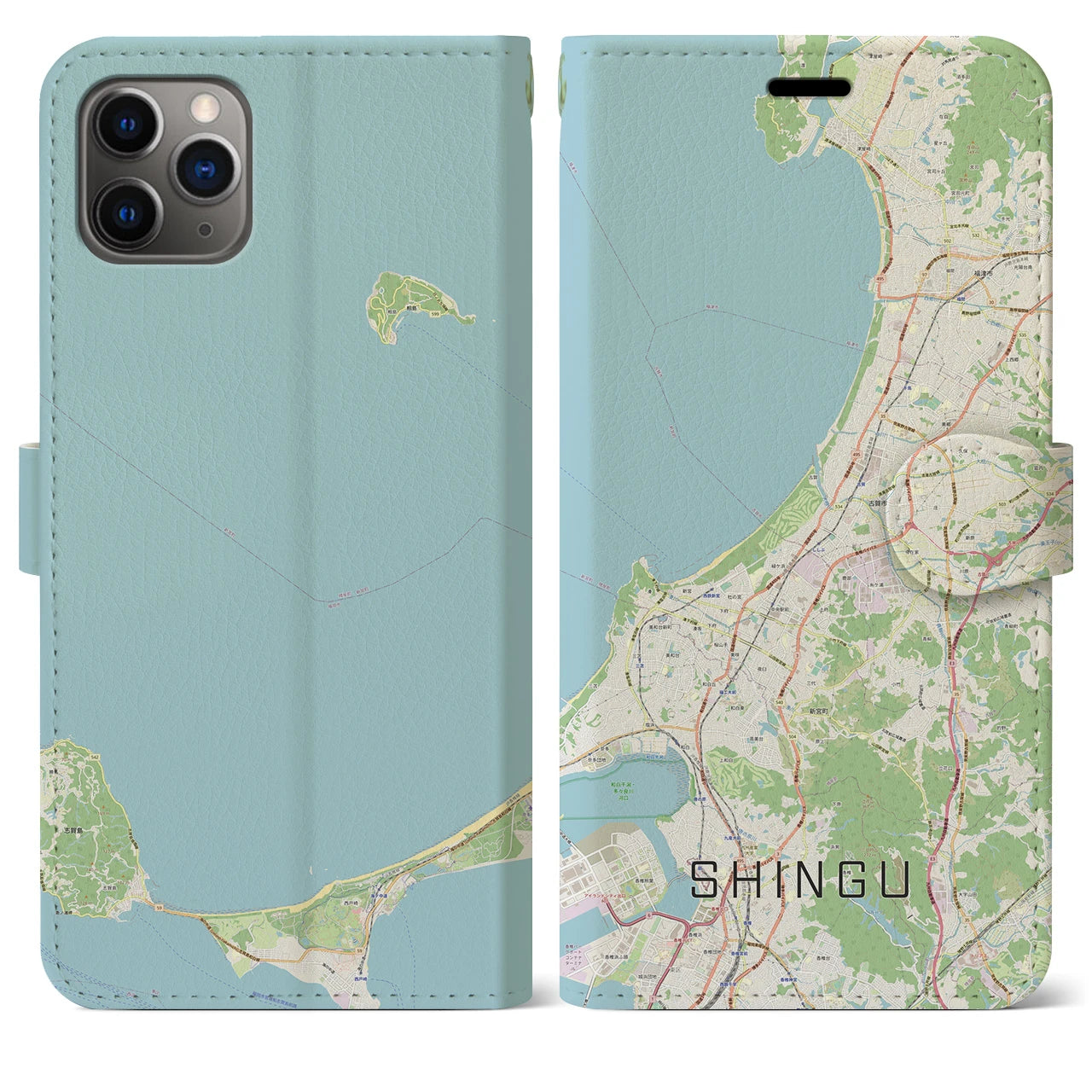 【新宮(福岡県)】地図柄iPhoneケース(手帳タイプ)ナチュラル・iPhone 11 Pro Max 用