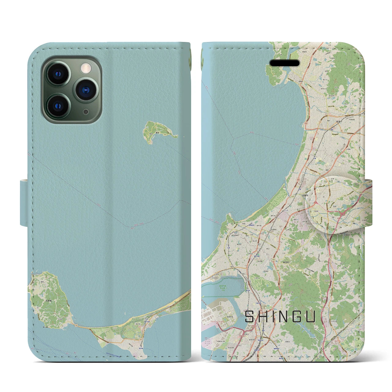 【新宮(福岡県)】地図柄iPhoneケース(手帳タイプ)ナチュラル・iPhone 11 Pro 用