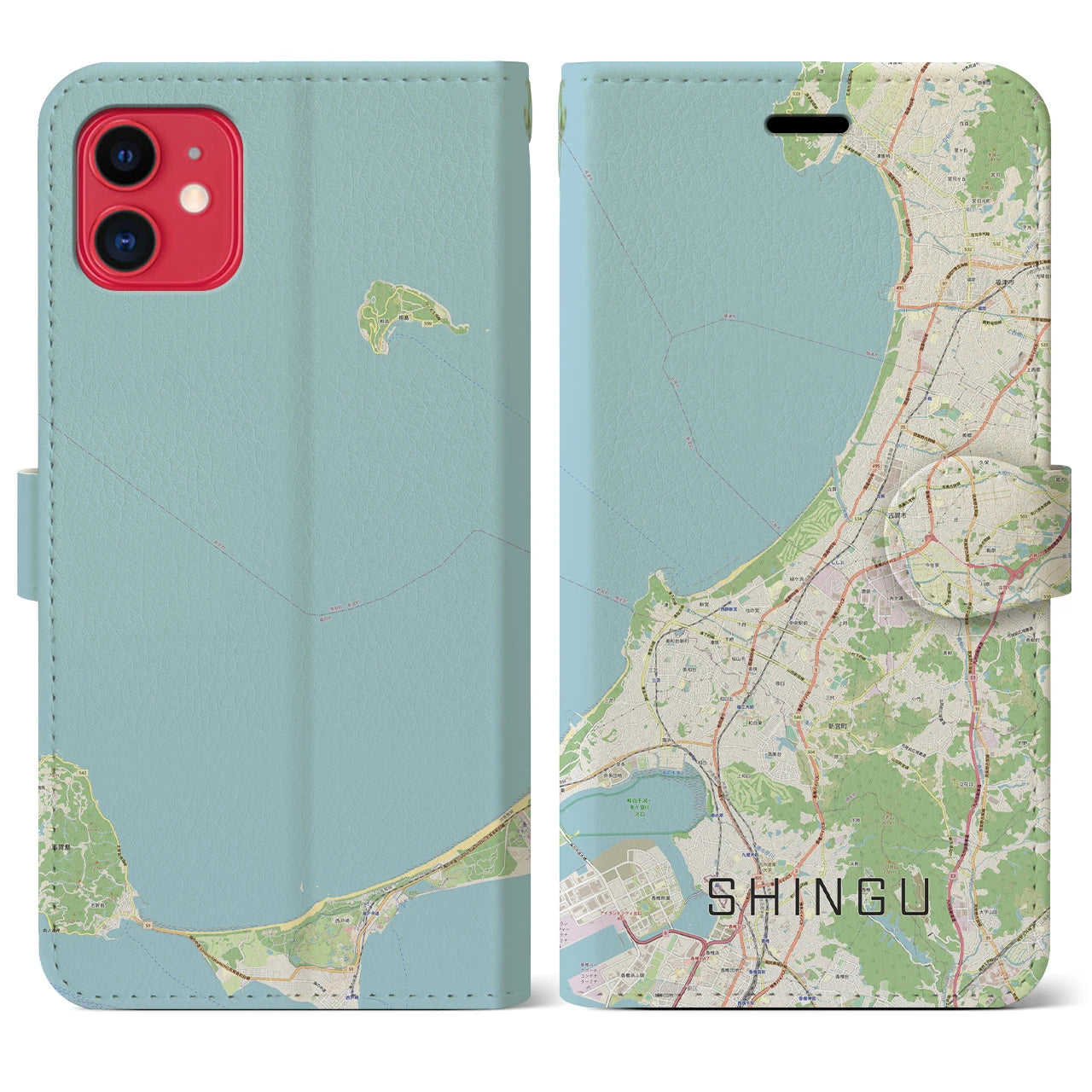 【新宮(福岡県)】地図柄iPhoneケース(手帳タイプ)ナチュラル・iPhone 11 用