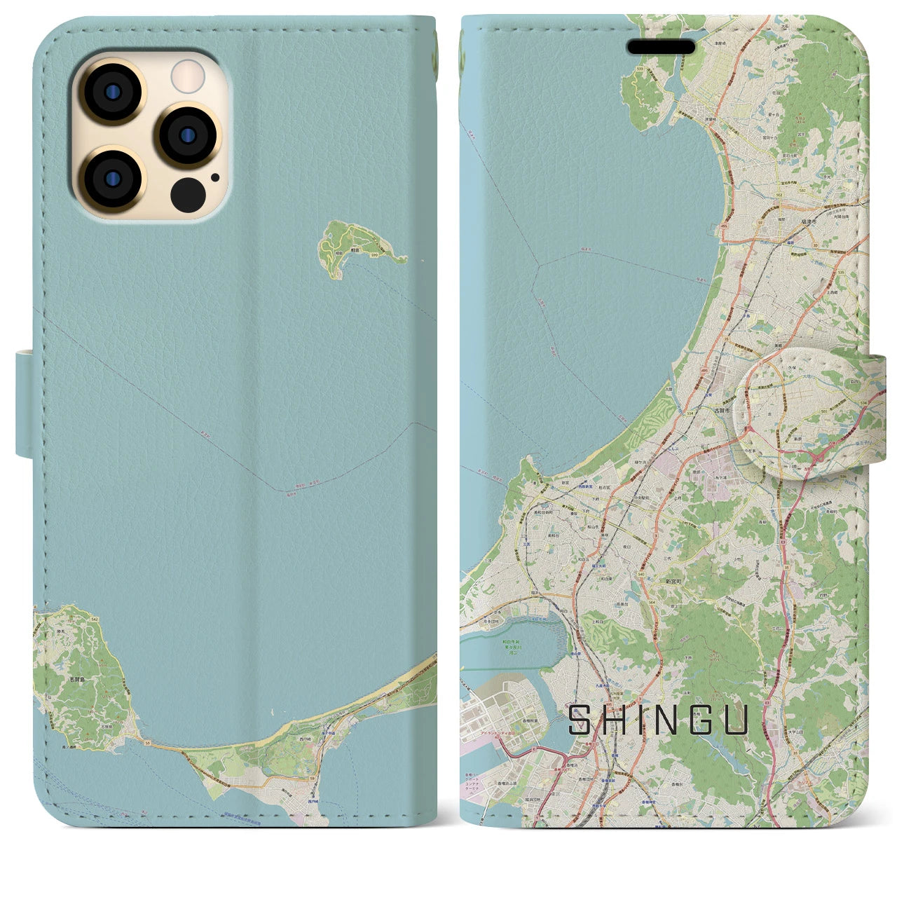 【新宮(福岡県)】地図柄iPhoneケース(手帳タイプ)ナチュラル・iPhone 12 Pro Max 用