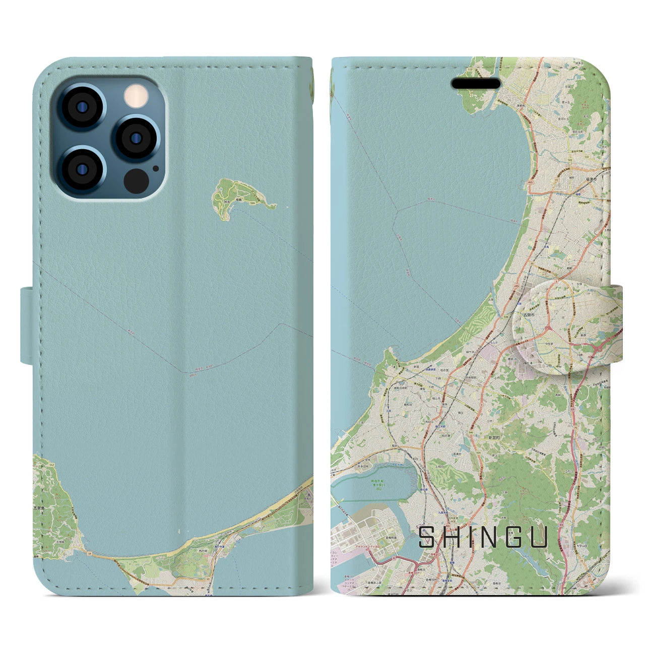 【新宮(福岡県)】地図柄iPhoneケース(手帳タイプ)ナチュラル・iPhone 12 / 12 Pro 用