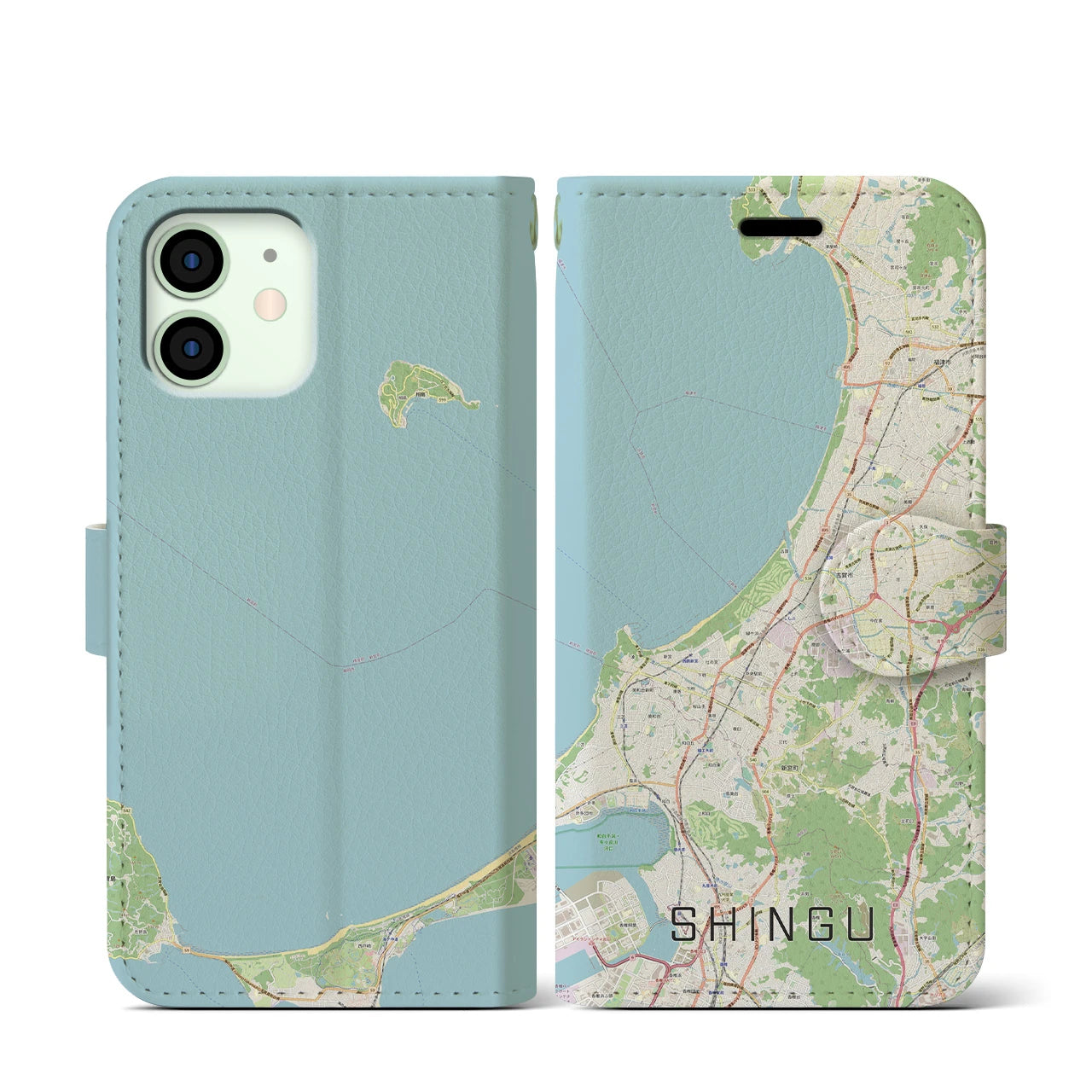 【新宮(福岡県)】地図柄iPhoneケース(手帳タイプ)ナチュラル・iPhone 12 mini 用