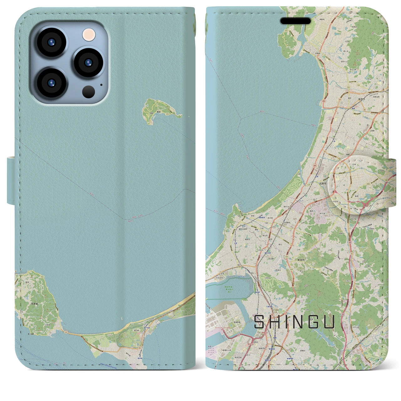 【新宮(福岡県)】地図柄iPhoneケース(手帳タイプ)ナチュラル・iPhone 13 Pro Max 用