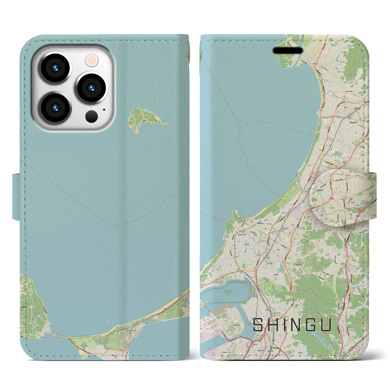 【新宮(福岡県)】地図柄iPhoneケース(手帳タイプ)ナチュラル・iPhone 13 Pro 用