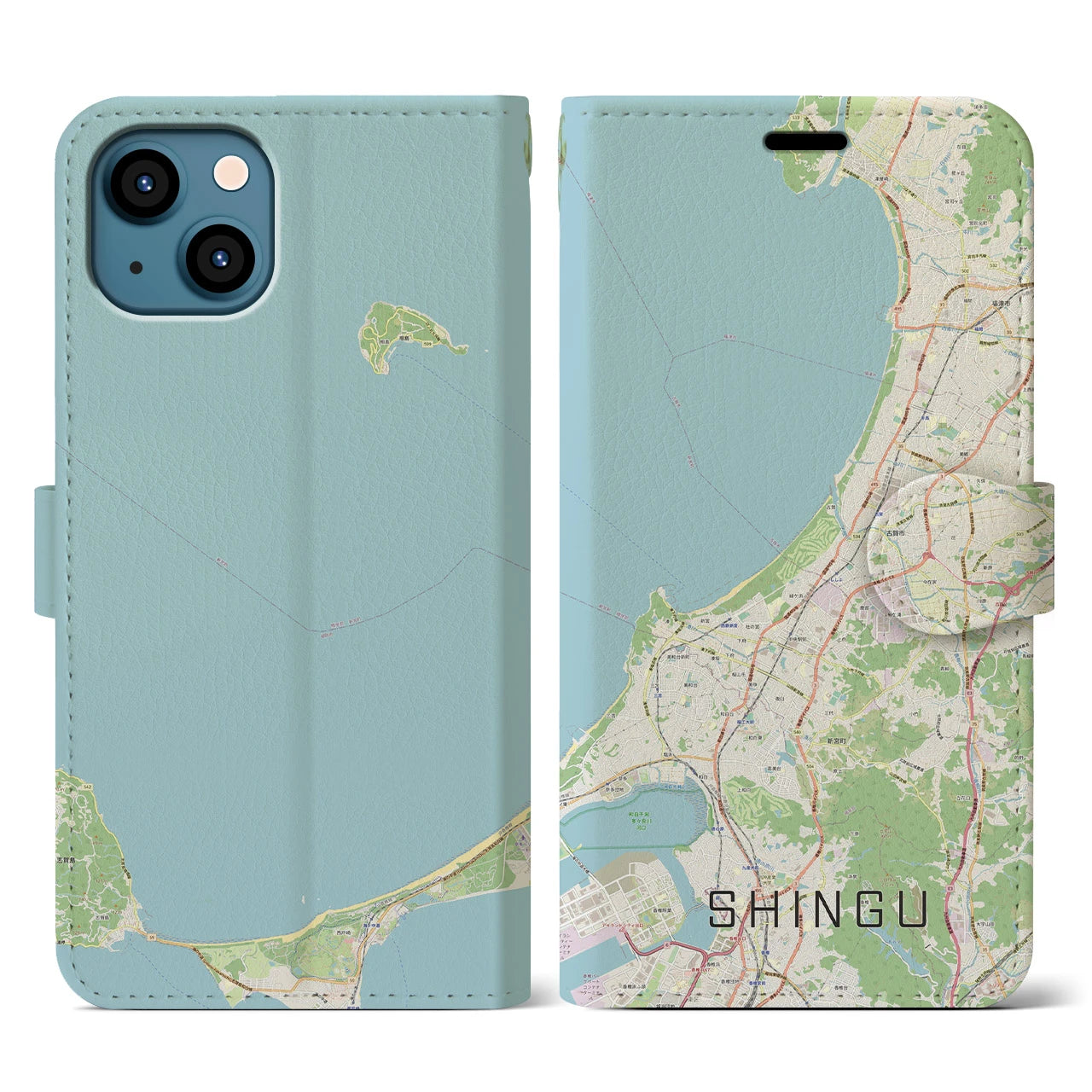 【新宮(福岡県)】地図柄iPhoneケース(手帳タイプ)ナチュラル・iPhone 13 用