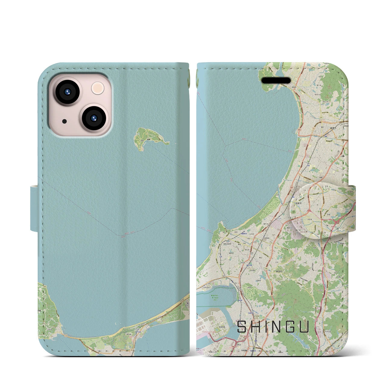 【新宮(福岡県)】地図柄iPhoneケース(手帳タイプ)ナチュラル・iPhone 13 mini 用