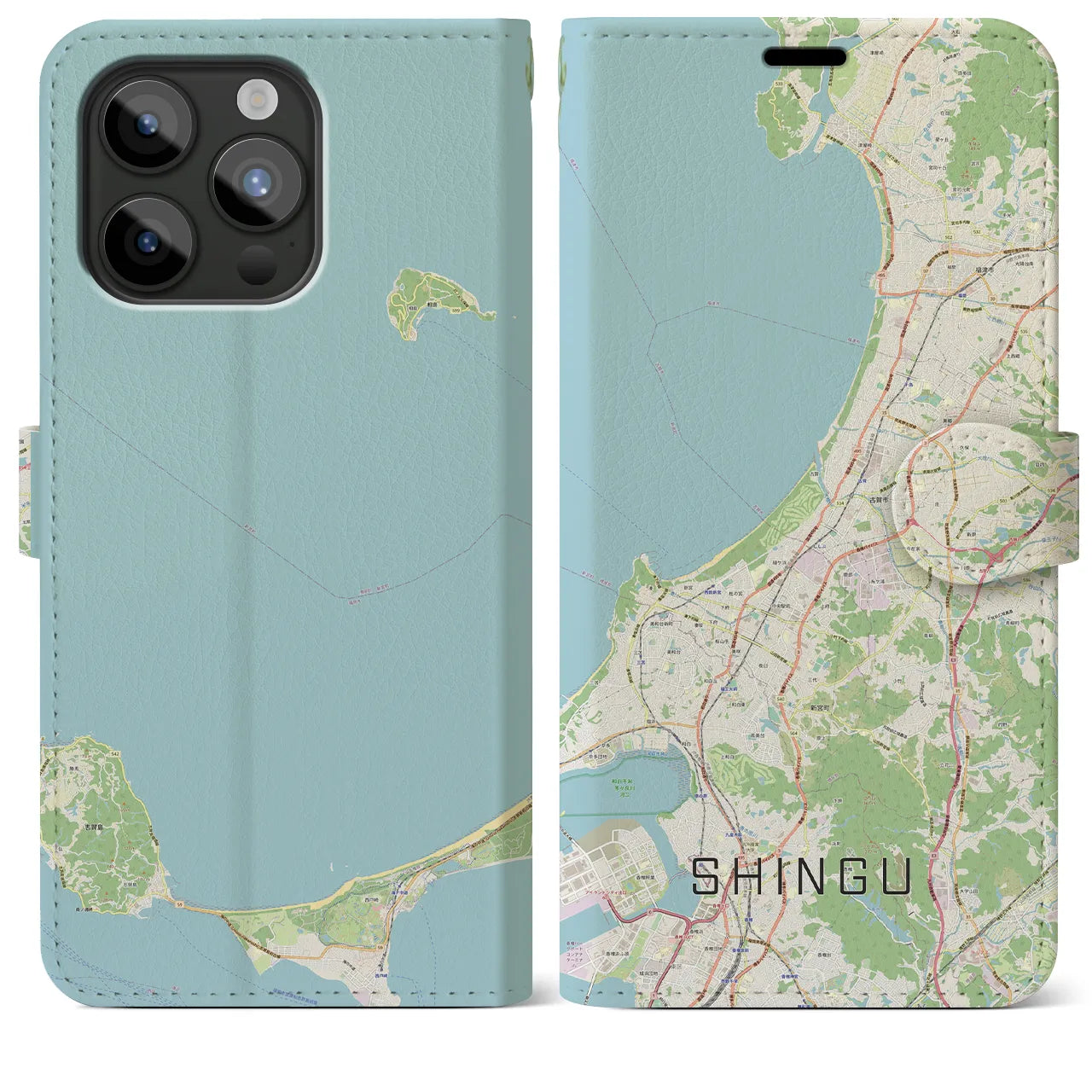 【新宮(福岡県)】地図柄iPhoneケース(手帳タイプ)ナチュラル・iPhone 15 Pro Max 用