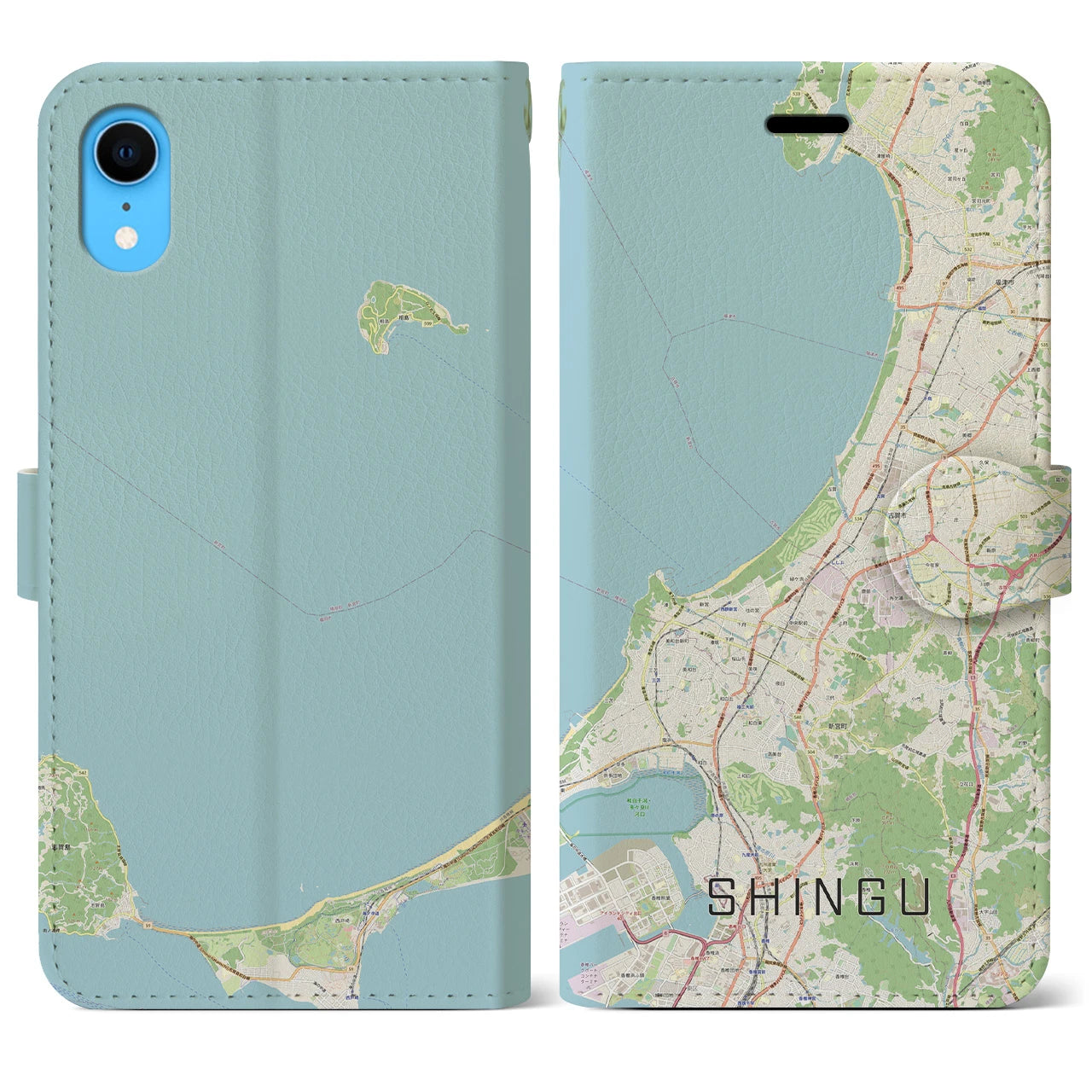 【新宮(福岡県)】地図柄iPhoneケース(手帳タイプ)ナチュラル・iPhone XR 用