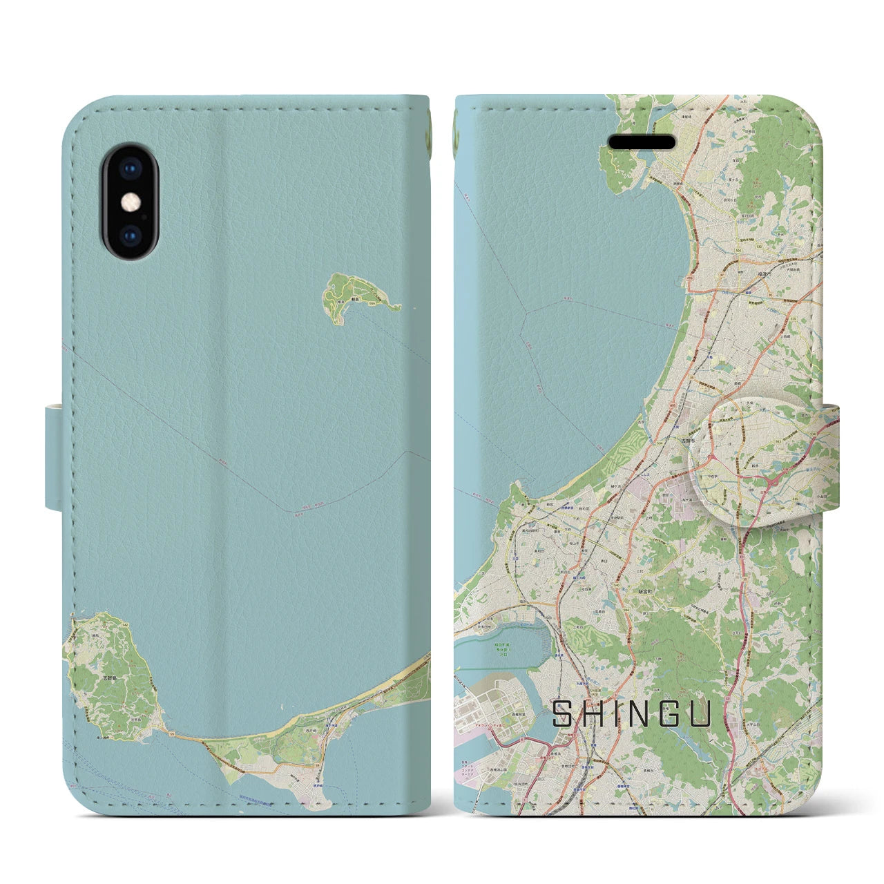 【新宮(福岡県)】地図柄iPhoneケース(手帳タイプ)ナチュラル・iPhone XS / X 用