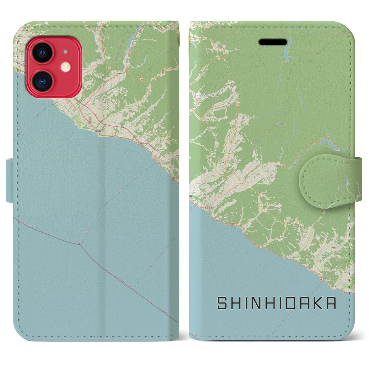 【新ひだか(北海道)】地図柄iPhoneケース(手帳タイプ)ナチュラル・iPhone 11 用