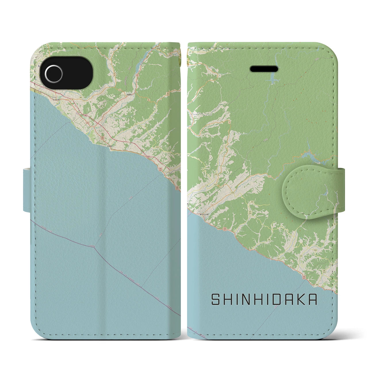 【新ひだか(北海道)】地図柄iPhoneケース(手帳タイプ)ナチュラル・iPhone SE(第3 / 第2世代) / 8 / 7 / 6s / 6 用