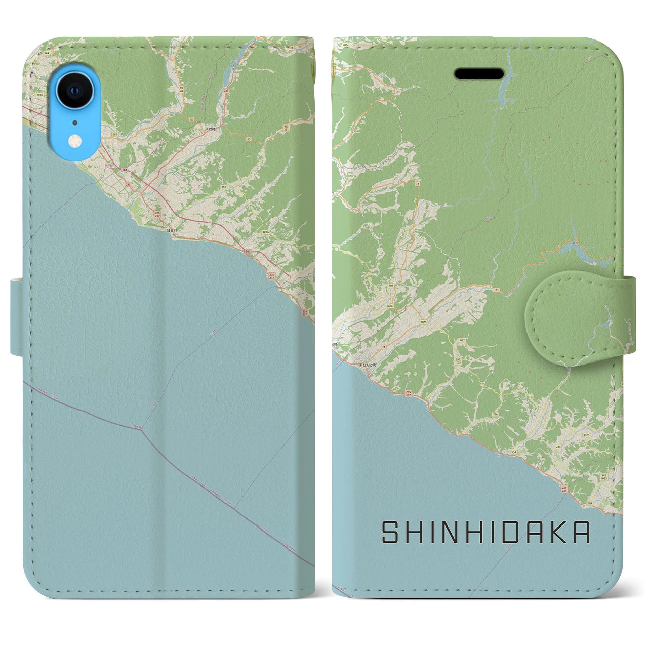 【新ひだか(北海道)】地図柄iPhoneケース(手帳タイプ)ナチュラル・iPhone XR 用
