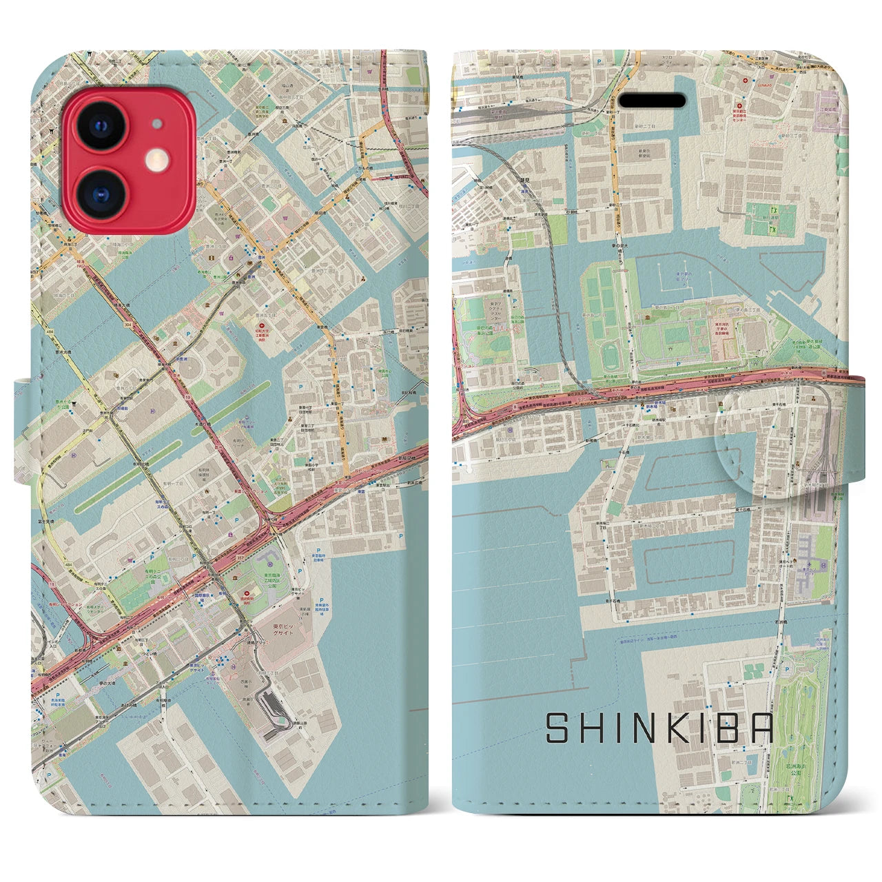 【新木場(東京都)】地図柄iPhoneケース(手帳タイプ)ナチュラル・iPhone 11 用